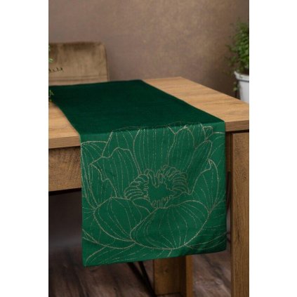 73131 zeleny zamatovy behun na stol blink13 s kvetinovym vzorom 35x140 cm
