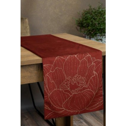 73134 tehlovy zamatovy behun na stol blink13 s kvetinovym vzorom 35x140 cm