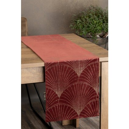 73137 tehlovy zamatovy behun na stol blink14 s kvetinovym vzorom 35x140 cm