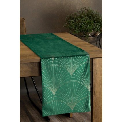 73167 zeleny zamatovy behun na stol blink14 s kvetinovym vzorom 35x180 cm