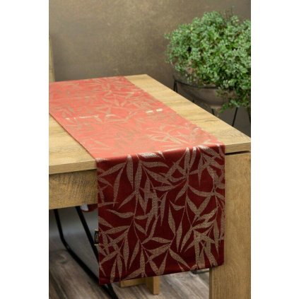 73188 tehlovy zamatovy behun na stol blink15 s kvetinovym vzorom 35x180 cm
