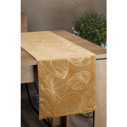 73191 medovozlty zamatovy behun na stol blink16 s kvetinovym vzorom 35x180 cm
