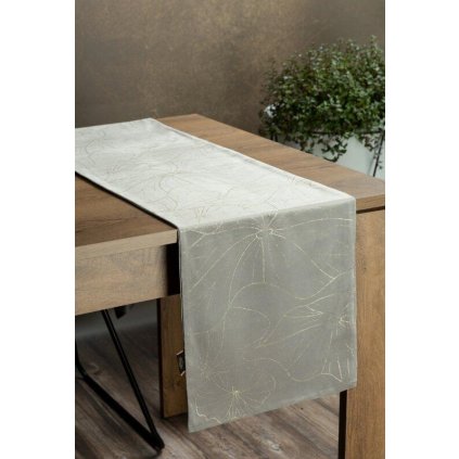 73212 strieborny zamatovy behun na stol blink18 s kvetinovym vzorom 35x140 cm