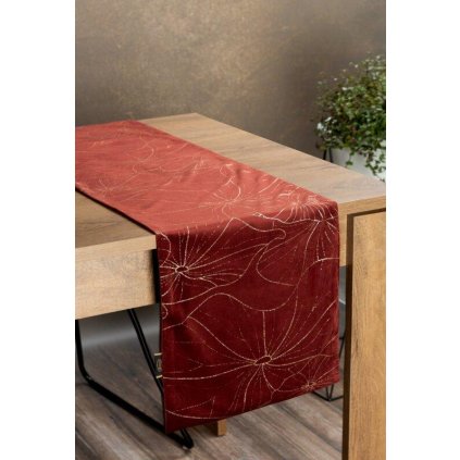 73239 tehlovy zamatovy behun na stol blink18 s kvetinovym vzorom 35x140 cm