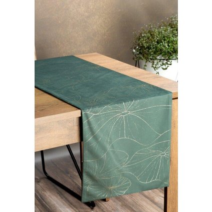 73263 mentolovy zamatovy behun na stol blink18 s kvetinovym vzorom 35x180 cm