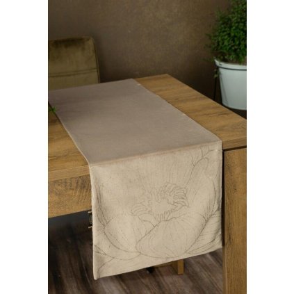 73275 bezovy zamatovy behun na stol blink13 s kvetinovym vzorom 35x220 cm