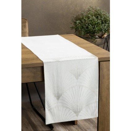 73296 biely zamatovy behun na stol blink14 s kvetinovym vzorom 35x220 cm