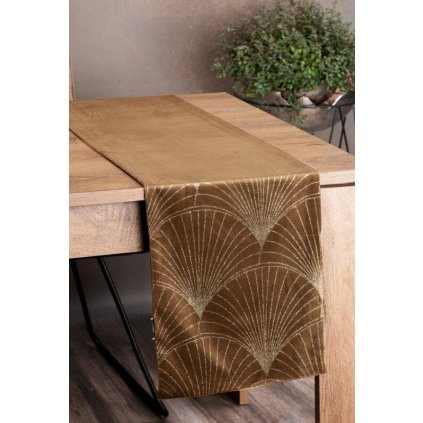 73305 hnedy zamatovy behun na stol blink14 s kvetinovym vzorom 35x220 cm