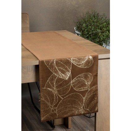 73341 hnedy zamatovy behun na stol blink16 s kvetinovym vzorom 35x220 cm
