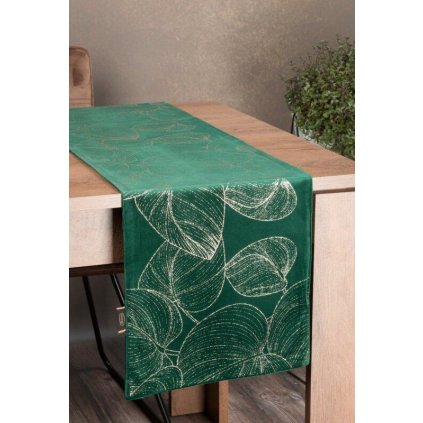 73371 zeleny zamatovy behun na stol blink16 s kvetinovym vzorom 35x220 cm
