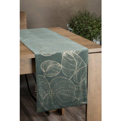 73410 mentolovy zamatovy behun na stol blink16 s kvetinovym vzorom 35x140 cm