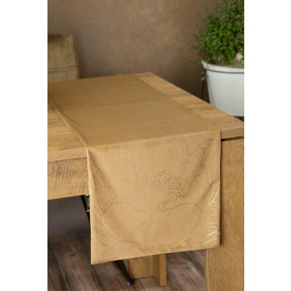 73434 medovozlty zamatovy behun na stol blink13 s kvetinovym vzorom 35x180 cm