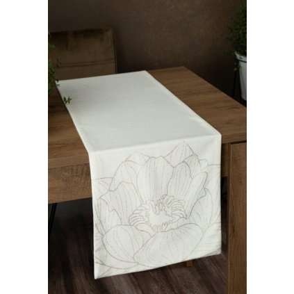 73443 biely zamatovy behun na stol blink13 s kvetinovym vzorom 35x140 cm