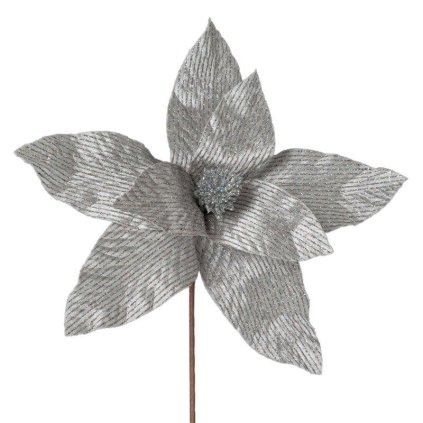 74877 strieborny vianocny kvet na stromcek 30 cm sada 12 ks