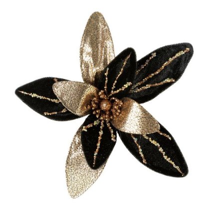 74916 cierny vianocny kvet na stromcek 21x4 cm sada 12 ks