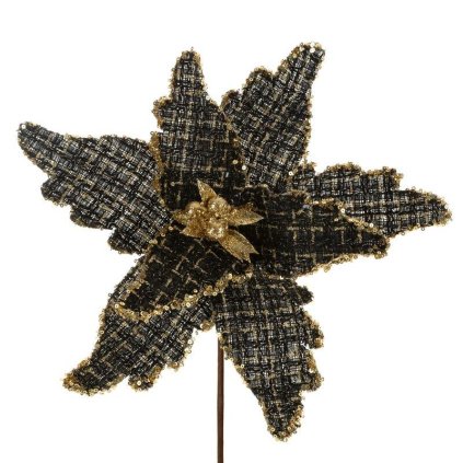 74985 cierny vianocny kvet na stromcek 28x14 cm sada 12 ks