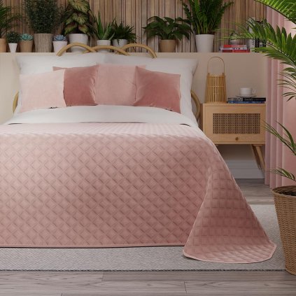 75390 pudrovo ruzovy zamatovy prehoz na postel velvi 170x210 cm