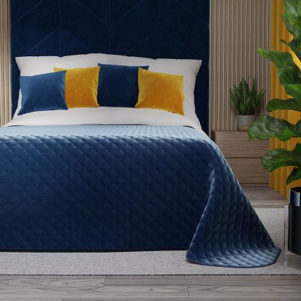 75411 tmavomodry zamatovy prehoz na postel velvi 170x210 cm