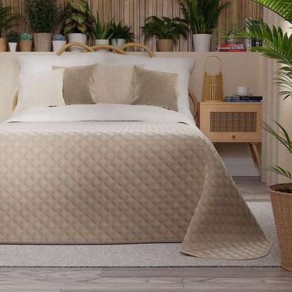 75423 tmavokremovy zamatovy prehoz na postel velvi 170x210 cm