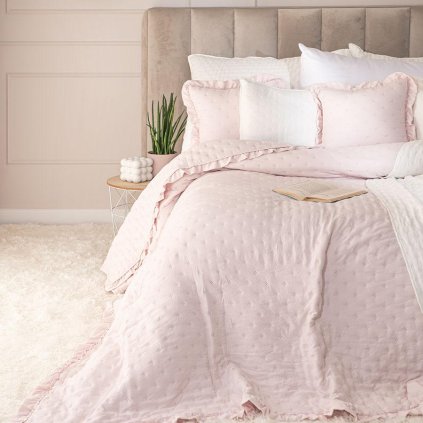 75711 ruzovy prehoz na postel s volanom werona 170x210 cm