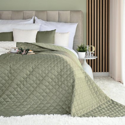 75744 sivozeleny prehoz na postel jodelka s geometrickym vzorom 220x240 cm