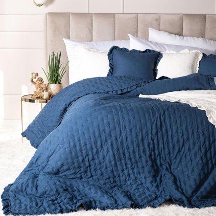 75816 nebesky modry prehoz na postel s volanom werona 170x210 cm