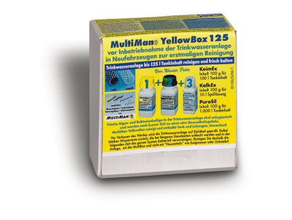MultiMan Kompletní sada pro použití před uvedením systémů pitné vody Yellow Box 125 100 g Keim Ex, 100 g Kalk Ex, 100 g Puro Sil 125 g  pro nádrže na pitnou vodu do 125 l