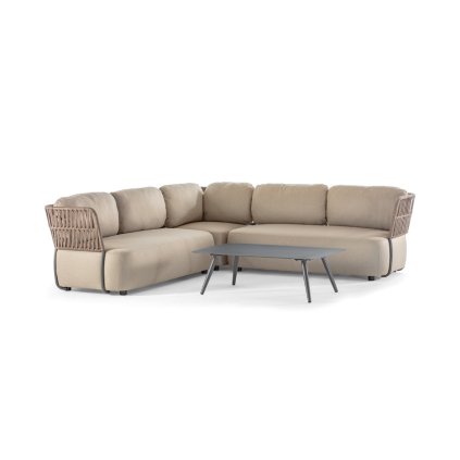 SOFT SET - Rohový diván 246 x 246 cm + stolík JOLLY (konštrukcia - ANTHRACITE/lano - BROWN FLAT/látka - TAUPE AXROMA)