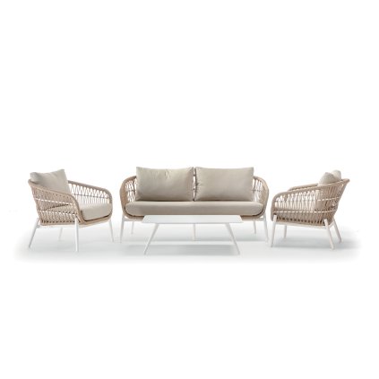 Exteriérové záhradné sedenie ELBA vo farbe WHITE/NATURAL ROUND WICKER/CHAMPAGNE OLEFIN