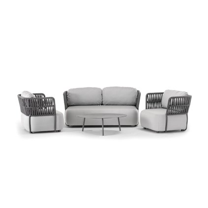 SOFT SET - 2-miestny diván + 2 x kreslo + stolík ISLAND BIG (konštrukcia - BLACK/výplet - DARK GREY FLAT/látka - FLANELLE)