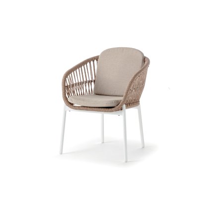 Exteriérové jedálenské kreslo ELBA vo farbe WHITE/NATURAL ROUND WICKER/CHAMPAGNE OLEFIN