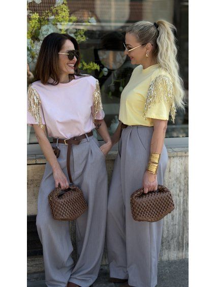 sivé elegantné široké nohavice