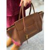 camel kožená shopper kabelka s dlhými ušami a predným zipsovým vreckom