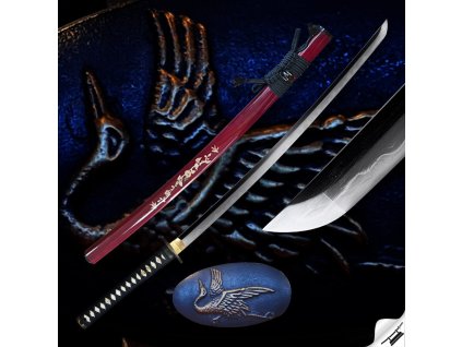 26049 8 katana tsuru tori z prekladane oceli aisi 1075 s realnym hamonem choji