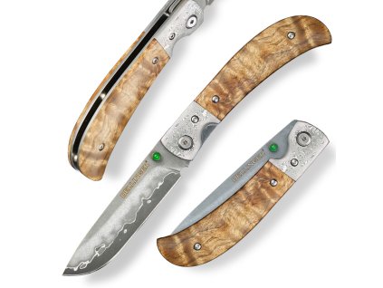 26562 14 lovecky zaviraci damaskovy nuz dellinger scorpion maple burl wood flipper