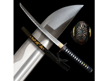 30870 16 wakizashi flowers z uhlikove oceli aisi 1045 lestena imitace hamonu zlabek bo hi