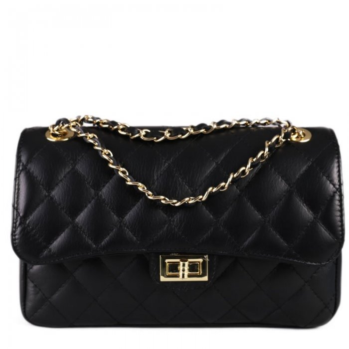 kožené kabelky černé na styl chanel