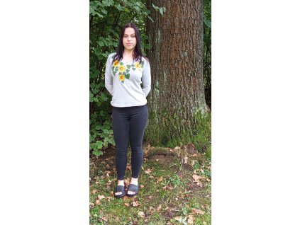 Triko s dlouhým rukávem šedé s motivem slunečnice