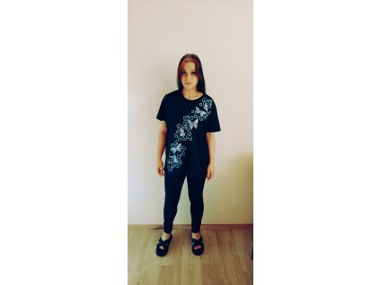 Tričko s krátkým rukávem barva černá, velikost XXL, motiv modrobílí motýlci