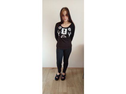 Tričko s dlouhým rukávem barva černá, velikost S, motiv bílý halloween