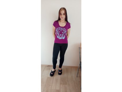 Tričko s krátkým rukávem barva fialová, velikost S, motiv modrobílý lev