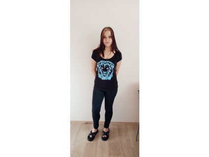 Tričko s krátkým rukávem barva černá, velikost S, motiv modrobílý lev