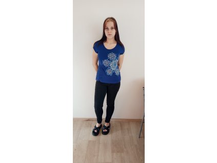 Tričko s krátkým rukávem barva modrá, velikost S, motiv modrobílé arabesky