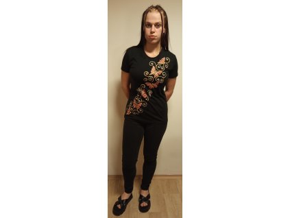 Tričko s krátkým rukávem barva černá, velikost S, motiv červenozlatí motýlci