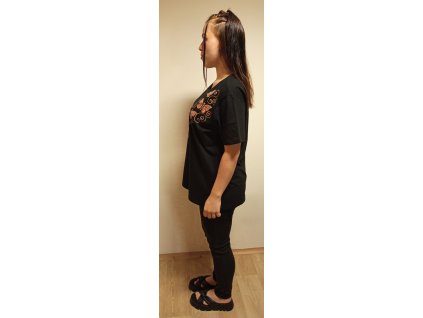 Tričko s krátkým rukávem barva černá, velikost XXL, motiv zlatočervení motýlci