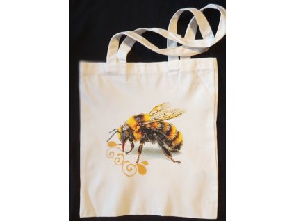Plátěná taška s dlouhýma ušima 50 cm  přírodní 32cm x 28cm motiv včela