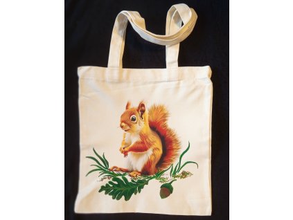 Plátěná taška s dlouhýma ušima 50 cm  přírodní 32cm x 28cm motiv veverka