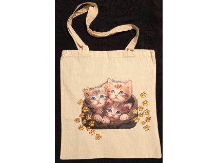 Plátěná taška s dlouhýma ušima 64 cm  přírodní 41cm x 39cm motiv koťátka