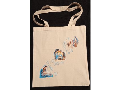 Plátěná taška s dlouhýma ušima 64 cm  přírodní 41cm x 39cm motiv stříbrné  křesťanské vánoce