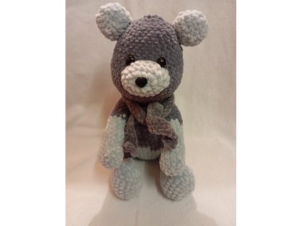 Medvídek háčkovaný šedočerný, výška 30 cm